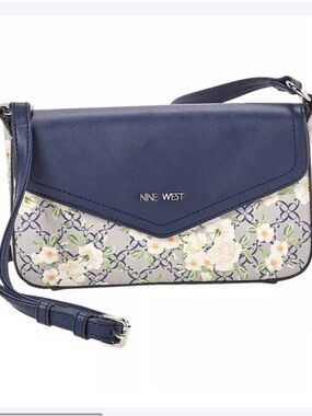 Nine West Navy and Cream Floral Crossbody